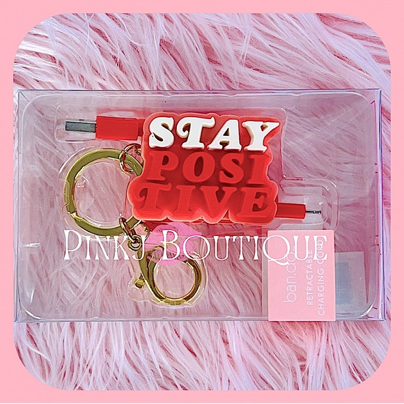 💗{Ban.do} 3D Retractable {Stay Positive} BANDO Charging Cord+Keychain Ring! - Picture 2 of 3
